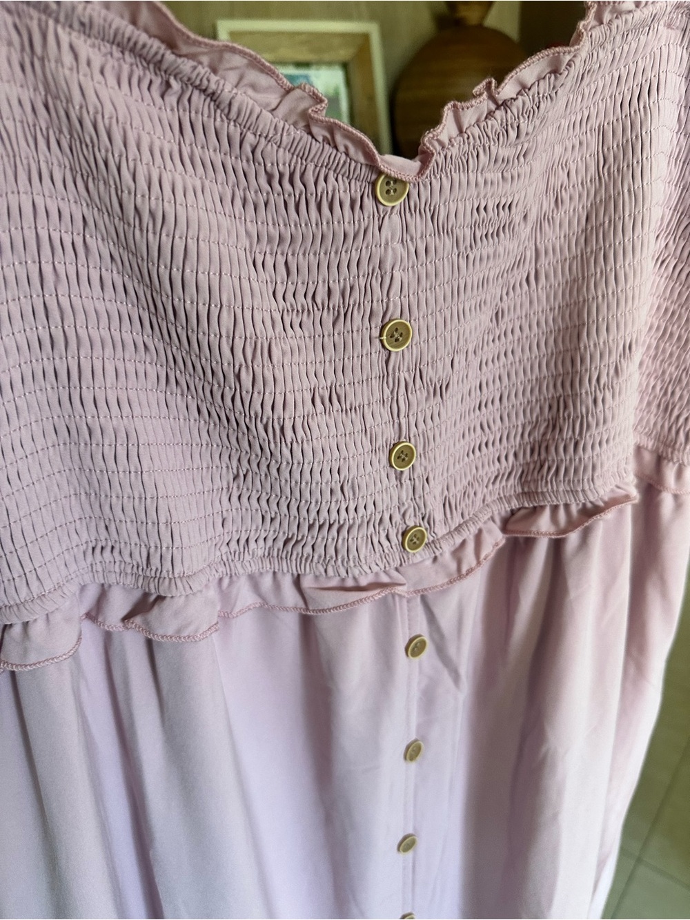 Smocked Pink Maxi Slip Dress with Button Front - Picture 2 of 6